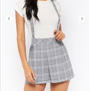 Forever 21 Glen Plaid High-Rise Suspender Shorts